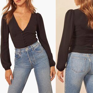 Reformation Nell Top V-Neck Button-Up Blouse